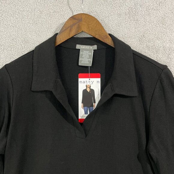 NEW Matty M Women's M Black Johnny Collar Sleeve Polo Shirt 3/4 Sleeve - Picture 7 of 8